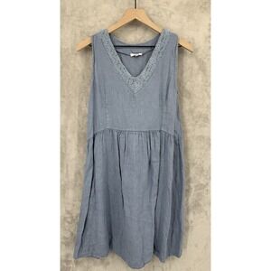 Rosmarine Dress Womens Small Gray Blue Minimalist Lagenlook Linen Made Italy